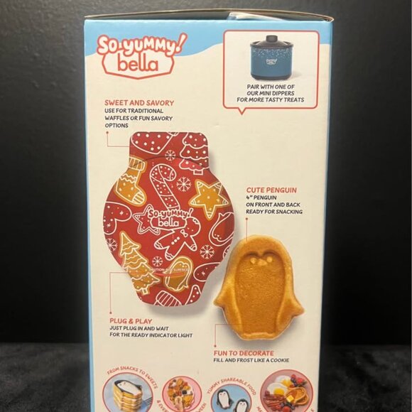 NEW So Yummy Bella Mini Dunker Waffle Maker Christmas Winter Penguin Non-Stick - Picture 3 of 3